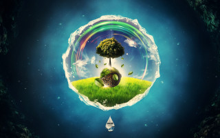 Tree rainbow boat clouds astronaut - cyril rolando free wallpaper