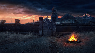 Fire pit field sunset gothic - a dark sky free wallpaper