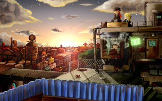 Man building sky clouds cityscape - top of a building free wallpaper for desktop