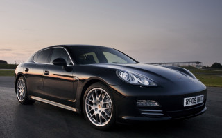 Black porsche panamera sunset road - photorealism free wallpaper for desktop