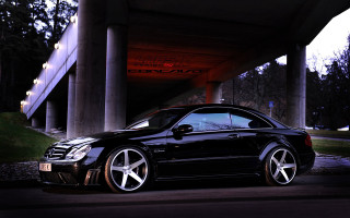 Black mercedes coupe bridge night - photorealism free wallpaper for desktop