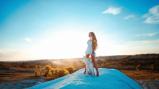 Woman dog snow hill outdoor - top of a snow free wallpaper