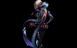 Futuristic woman sword armor bodysuit - ribbon free wallpaper for desktop