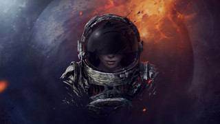 Space astronaut fire planet starry - art station free wallpaper