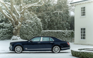 Blue car house snow tree - a blue car free wallpaper for desktop