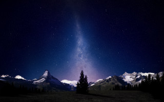 Night sky mountain range tree - a night sky free wallpaper