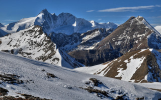 Snowy mountain range panoramic blue - panoramic view free wallpaper