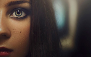 Woman blueeyes serious look photorealistic - realistic eye free wallpaper for desktop