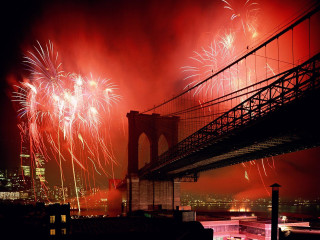 Bridge fireworks city night kimono - free new year wallpaper