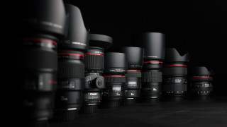 Camera lenses row black background 3 - a row free wallpaper for desktop