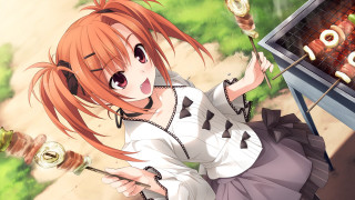 Girl orange hair cooking grill - a park area free wallpaper