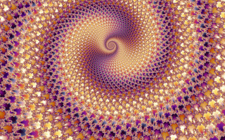 Spiral purple yellow center circles - kinetic pointillism free wallpaper