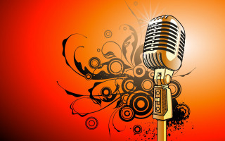 Microphone floral red background black - swirl design free wallpaper