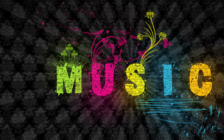 Colorful music sign black background - funk art free wallpaper for desktop