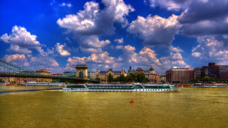 Danube bridge cityscape mountain sunset - danube school free wallpaper
