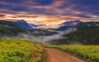 Dirt road field mountains clouds 2 - bob thompson free wallpaper for desktop