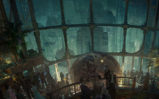 Futuristic city glass dome staircase - craig mullins free wallpaper for desktop