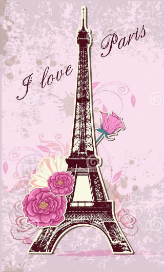 Pink eiffel flower love paris - side and the words free wallpaper for mobile