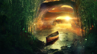 Boat tunnel light mountain forest - a tunnel free wallpaper for desktop