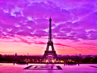Purple pink sunset eiffel tower - pastell free wallpaper