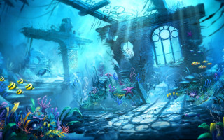 Underwater scene fish pond window - a painting free wallpaper for desktop