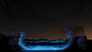Blue light painting boat night - photography free wallpaper