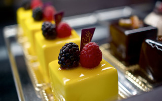 Yellow desserts raspberries chocolates silver - sign free wallpaper for desktop