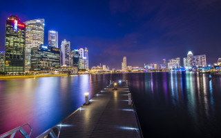 City skyline night dock reflections 2 - cityscape free wallpaper for desktop