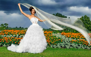 Woman white dress veil flower - a dark sky in the background free wallpaper