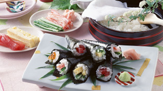 Sushi rice vegetables meat noodles - byeon sangbyeok free wallpaper for desktop