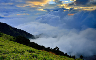 Mountain grassy hillside cloudy sky - the hillside free wallpaper
