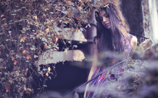 Woman dress umbrella tree building - an umbrella in front free wallpaper