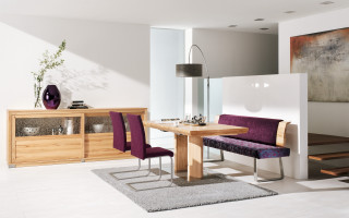 Dining room purple chairs bench - free 3d render wallpaper
