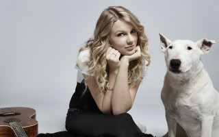 Woman dog guitar blackwhite promotional - a woman sitting next free wallpaper