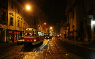 Trolley night cityscape bridge street - the sidewalk free wallpaper