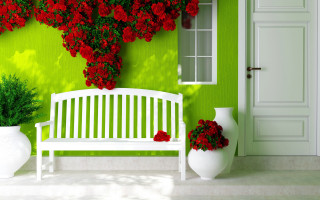 White bench green wall red - a green wall free wallpaper for desktop