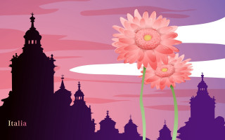 Pink flower purple sky castle - surreal design free wallpaper for desktop
