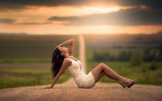 Woman white dress beach sunset 3 - the side of a road free wallpaper for desktop