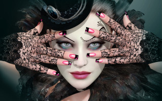Woman black hat pink nails 2 - matte fantasy painting free wallpaper for desktop