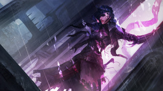 Purple sword woman rain city - a purple outfit holding free wallpaper