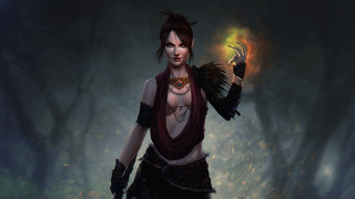 Woman glowing object forest magic - a dark forest free wallpaper for desktop