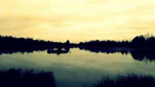 Lake boat trees sunset clouds - lake free wallpaper