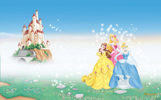 Princesses castle bridge group fantasy - a group of princesses free wallpaper