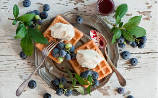 Waffles blueberries coffee fork spoon - delaunay free wallpaper for desktop