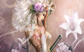 Woman flower knife anime fantasy - a painting of a woman free wallpaper for desktop