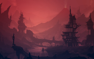 Futuristic city red sky mountains - a futuristic city free wallpaper