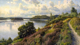 Lake path hills trees bridge - brothers hildebrandt free wallpaper