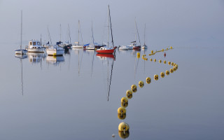 Boats buoys lake landart digital - cable wire free wallpaper