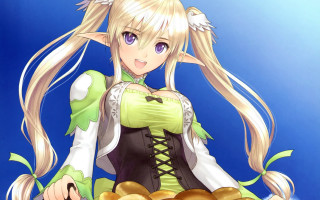 Blonde elf girl food portrait - long blonde hair holding free wallpaper