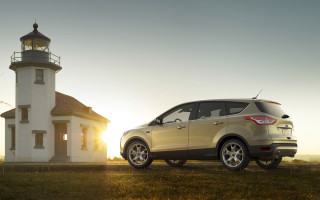 White car lighthouse sunset photorealism - alvan fisher free wallpaper